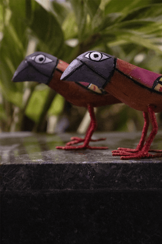 Pakhi Handmade Wooden Birds Set Of 2 Multi Veersingh Wooden Products