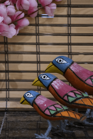 Neelkanth Handmade Wooden Birds Set Of 3 Multi Veersingh Wooden Products