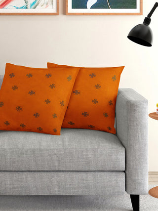Embroidered Cotton Cushion Cover  Orange Kai Krafts