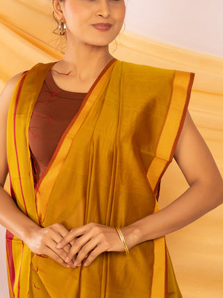 Handloom Maheshwar Silk Saree Yellow Ganesh Handloom