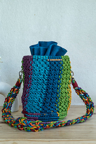 Cosmos Striped Hand Knotted Bucket Bag Multi Color One 'O' Eight Knots