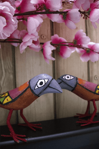 Pakhi Handmade Wooden Birds Set Of 2 Multi Veersingh Wooden Products