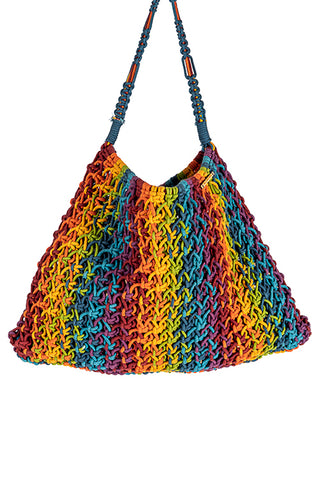 Maya Blended Sriped Hand Knotted Tote Bag Multi Color One 'O' Eight Knots