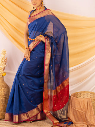 Maheshwar Silk Saree Blue Ganesh Handloom