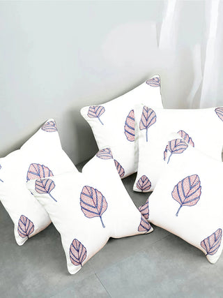 Peepal Katha Hand Embroidered Cushion Cover off white Peol