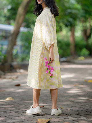 Handloom Summer Dress in  Cream And Yellow KRUSHNACHUDA