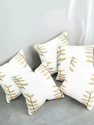 Neem Katha Hand Embroidered White Cushion Cover Peol