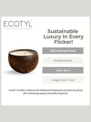 Coconut Shell Candle Patchouli & Rosewood Pure Soy Wax Ecotyl