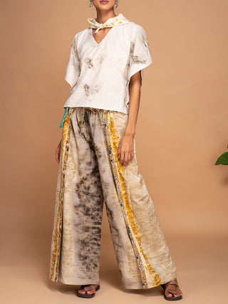 Ecoprinted Handwoven Kimono Crop Top White Bageeya