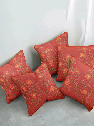 Floral Kantha Hand Embroidered Cushion Cover maroon Peol