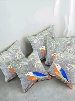 Panchhi Kanth Embroidered Grey Cushion Cover Grey Peol