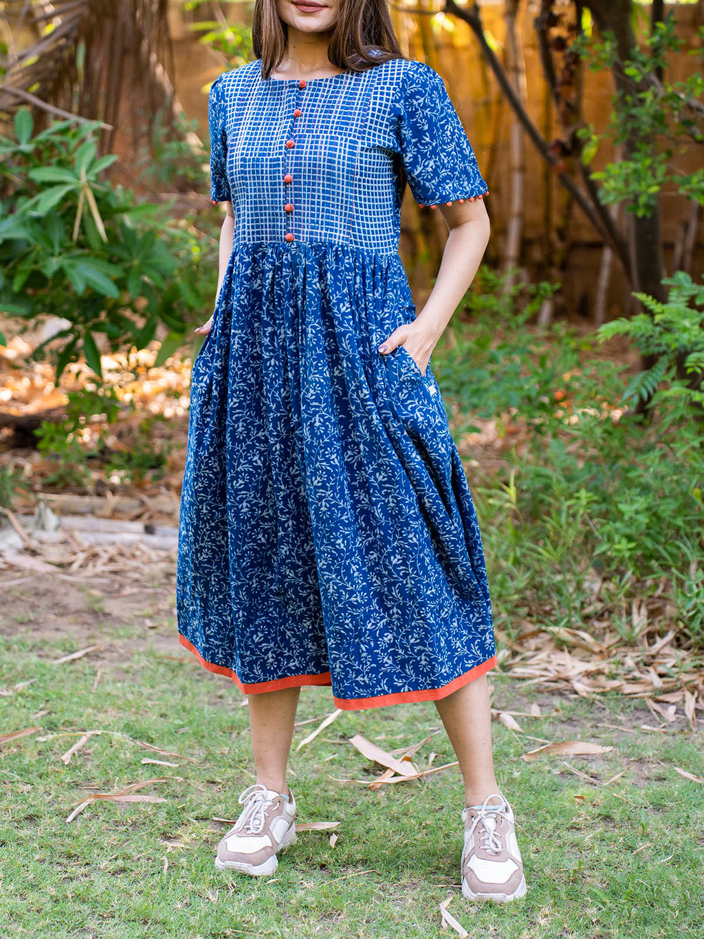 Indigo Splash Buttoned Dress