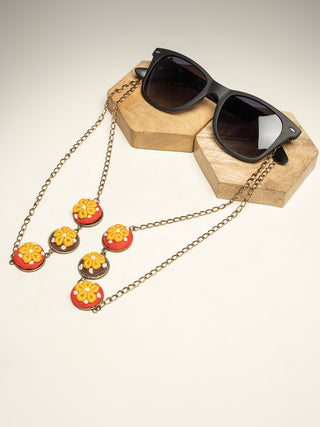 Wildflower Hand Embroidered Spectacle chain  Red/Yellow  with  Chain Sutanuti studio