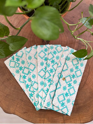 Embroidered Envelope White And Blue Set Of 6 Artisanns Nest