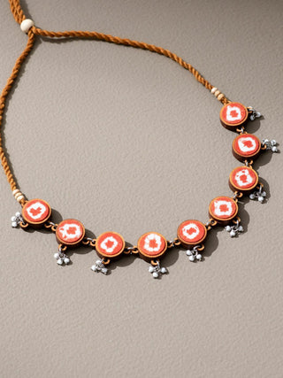 Handcrafted Choker Necklace Orange Whe