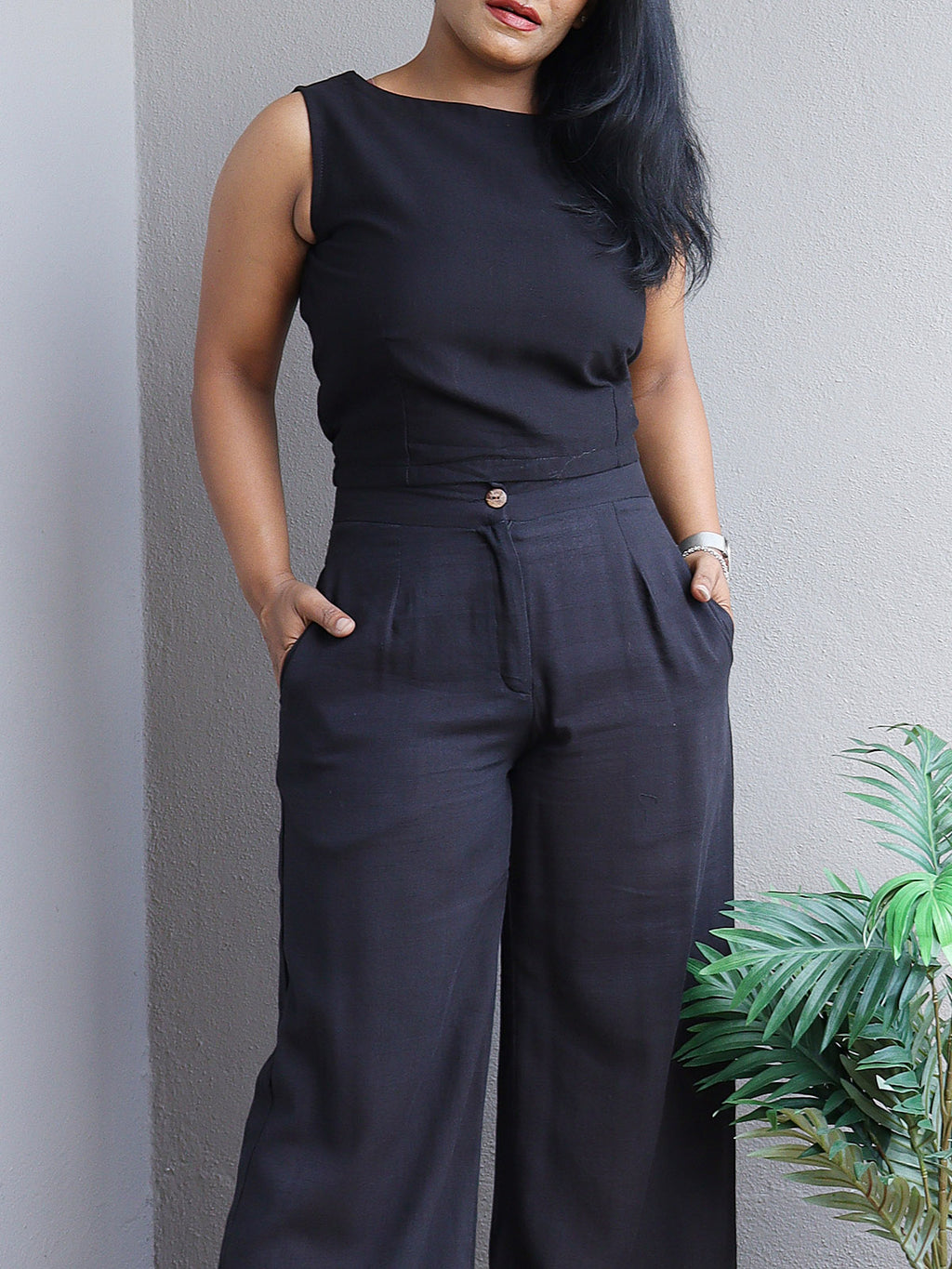 Crop Top And Wide Leg Pants Co Ord Set Black
