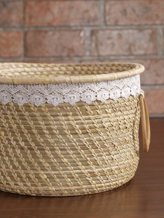 Handcrafted Sabai Basket with white frill border Purulia Sabai