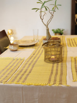 Handcrafted Madhurkathi set of Table Mat and Runner Yellow Pratima Mat Industries