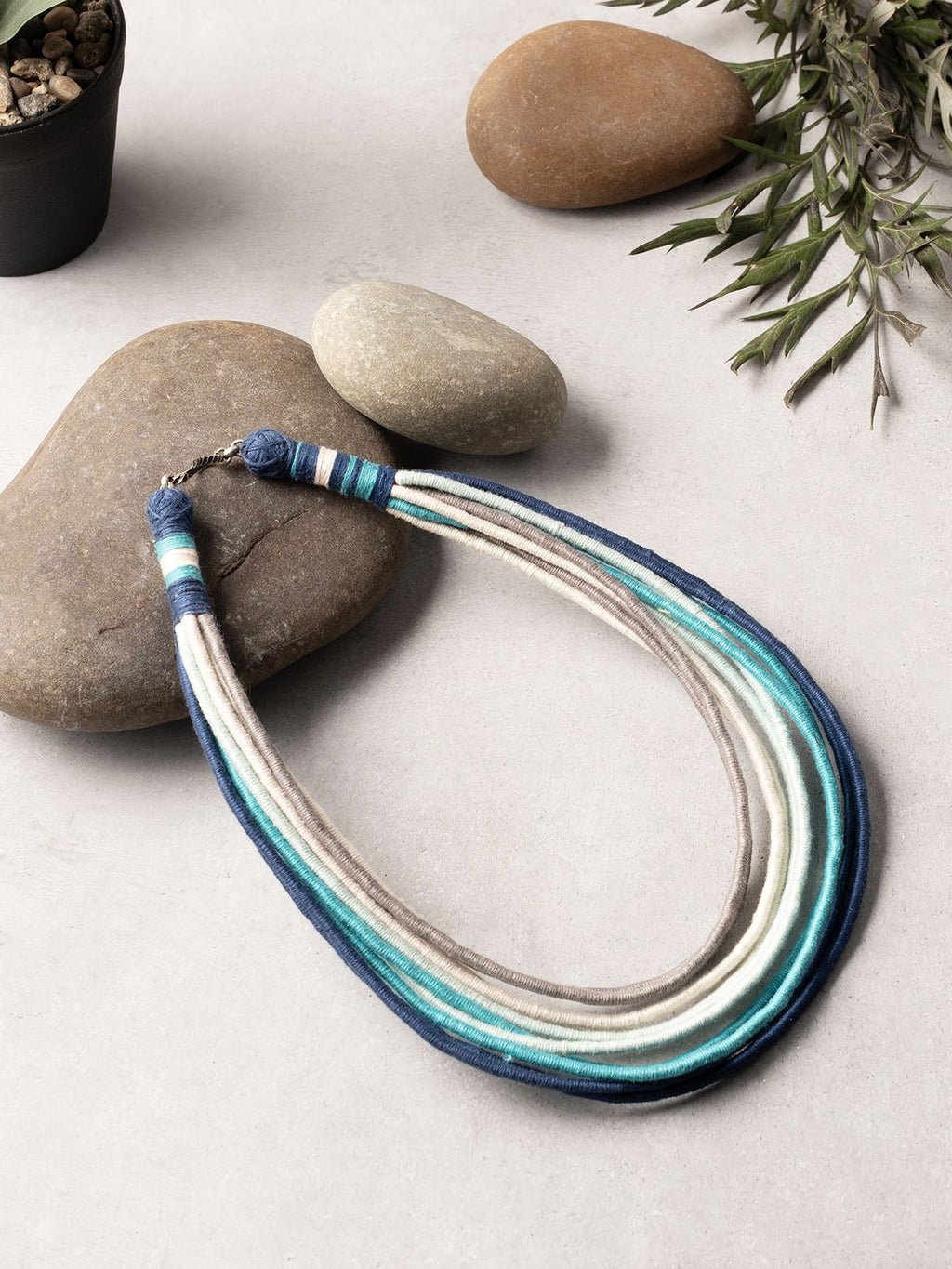 Blue - Handmade Patwa Threadwork Brass Necklace Set