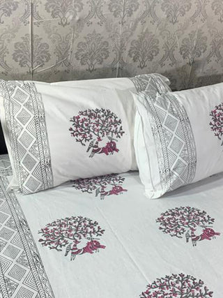 Beautiful Nature Print Block Printed Bed Sheet Alankaran Designs