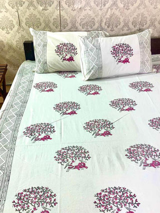 Beautiful Nature Print Block Printed Bed Sheet Alankaran Designs