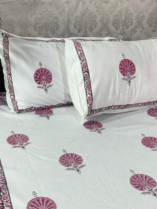 TRIBAL MOTIF Block Printed Bed Sheet Grey & Red Alankaran Designs