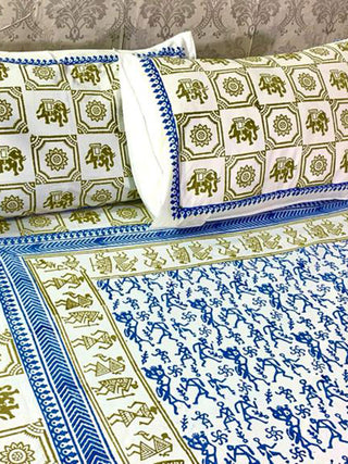Linear Beal Design Block Printed Bed Sheet Indigo Alankaran Designs