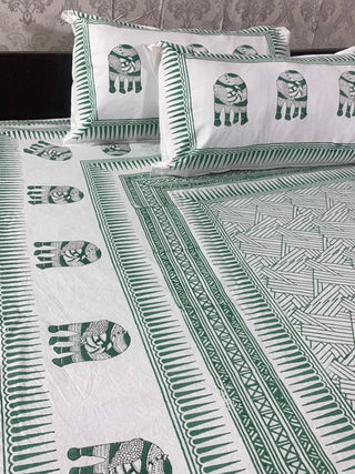 JAAL Block Printed Bed Sheet Pink & Blue Alankaran Designs