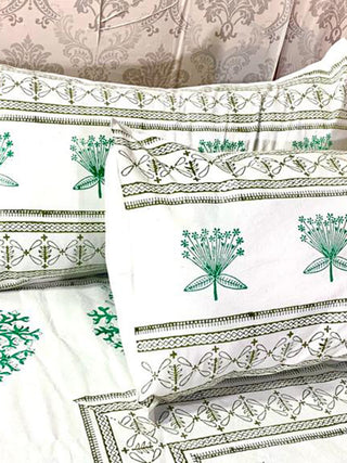 BUTI Block Printed Bed Sheet Green Alankaran Designs