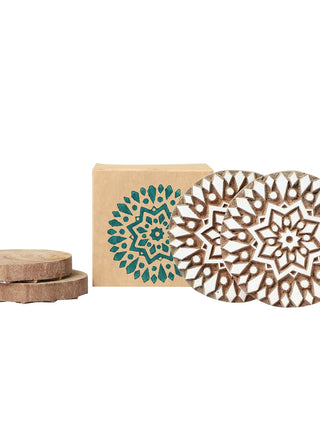 Handmade Wooden Hand Carved Coasters Set of 4 ( Sunflower ) Potli