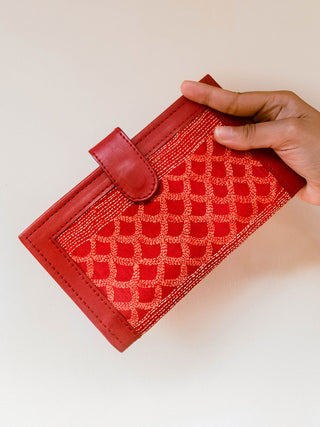 NAKSHA Buttercup Kantha Embroidery Wallet Red Kaisori