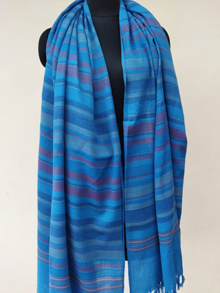 Handwoven Merino Wool Shawl Blue Stripes Kilmora