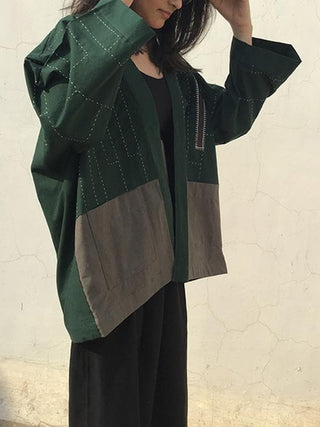 Kimono Jacket Green and Grey Patch Over Patch