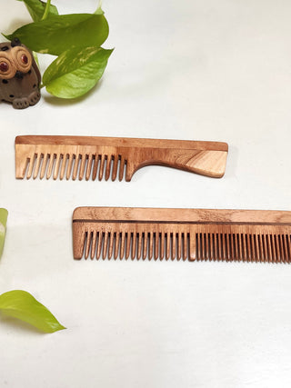 Neem Wood Combs Handle And Dual Teeth Pack of 2 GreenFootPrint