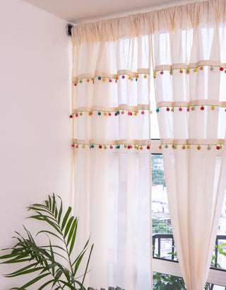 Samoolam Handmade Sampoorna Door Or Window Curtain ~ Multicoloured Crochet Beads Lace Single Pc Samoolam