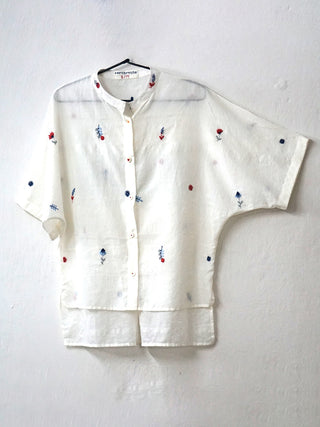 Barnita Kimono Hand Embroidered Muslin Shirt Natural White Earth Route