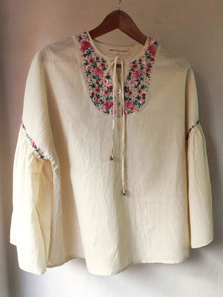 Madhu Flared Tunic Hand Embroidered Natural White Earth Route
