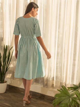 Blue Stripe Elastic Waist Dress