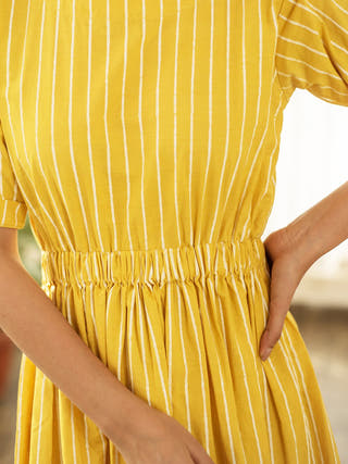Yellow Stripe Elastic Waist Dress