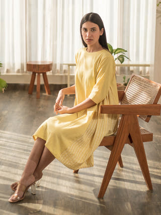 Yellow Side Gather Dress