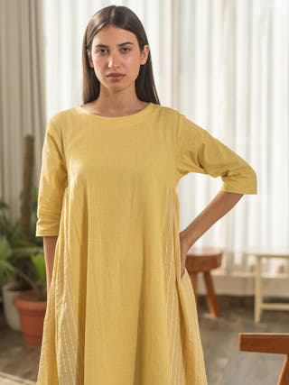 Yellow Side Gather Dress