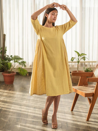 Yellow Side Gather Dress
