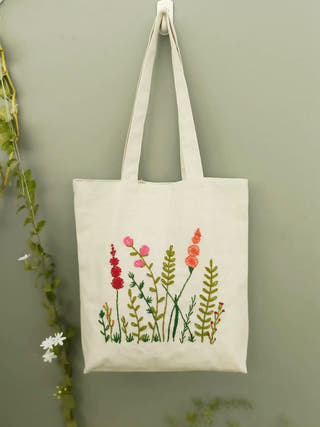 Off White Embroidered Tote bag