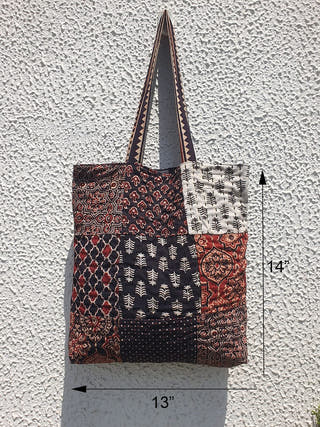 Black Patch Work Tote Bag