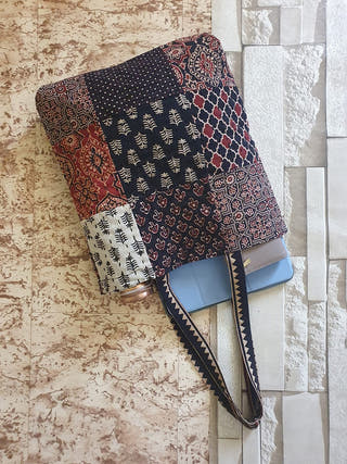 Black Patch Work Tote Bag