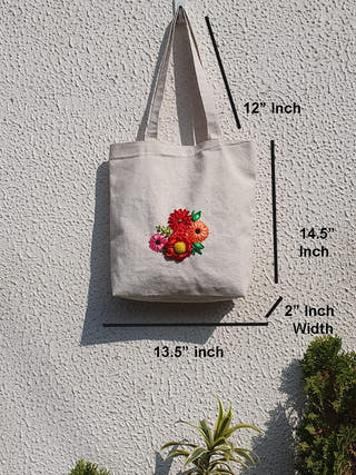 Ribbon Embroidery Canvas Tote Bag