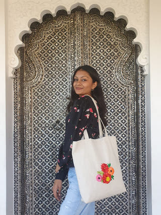 Ribbon Embroidery Canvas Tote Bag