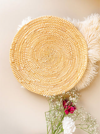 Handcrafted Golden Grass Round Placemat  Natural - Set of 2 Darbar Sahitya Sansada