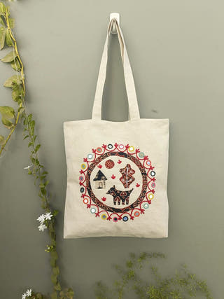 Folk Embroidered Tote Bag