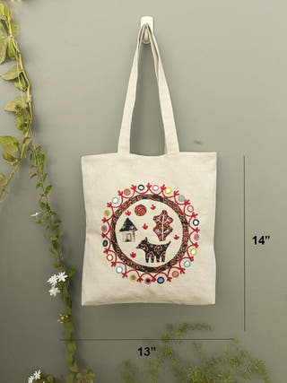 Folk Embroidered Tote Bag
